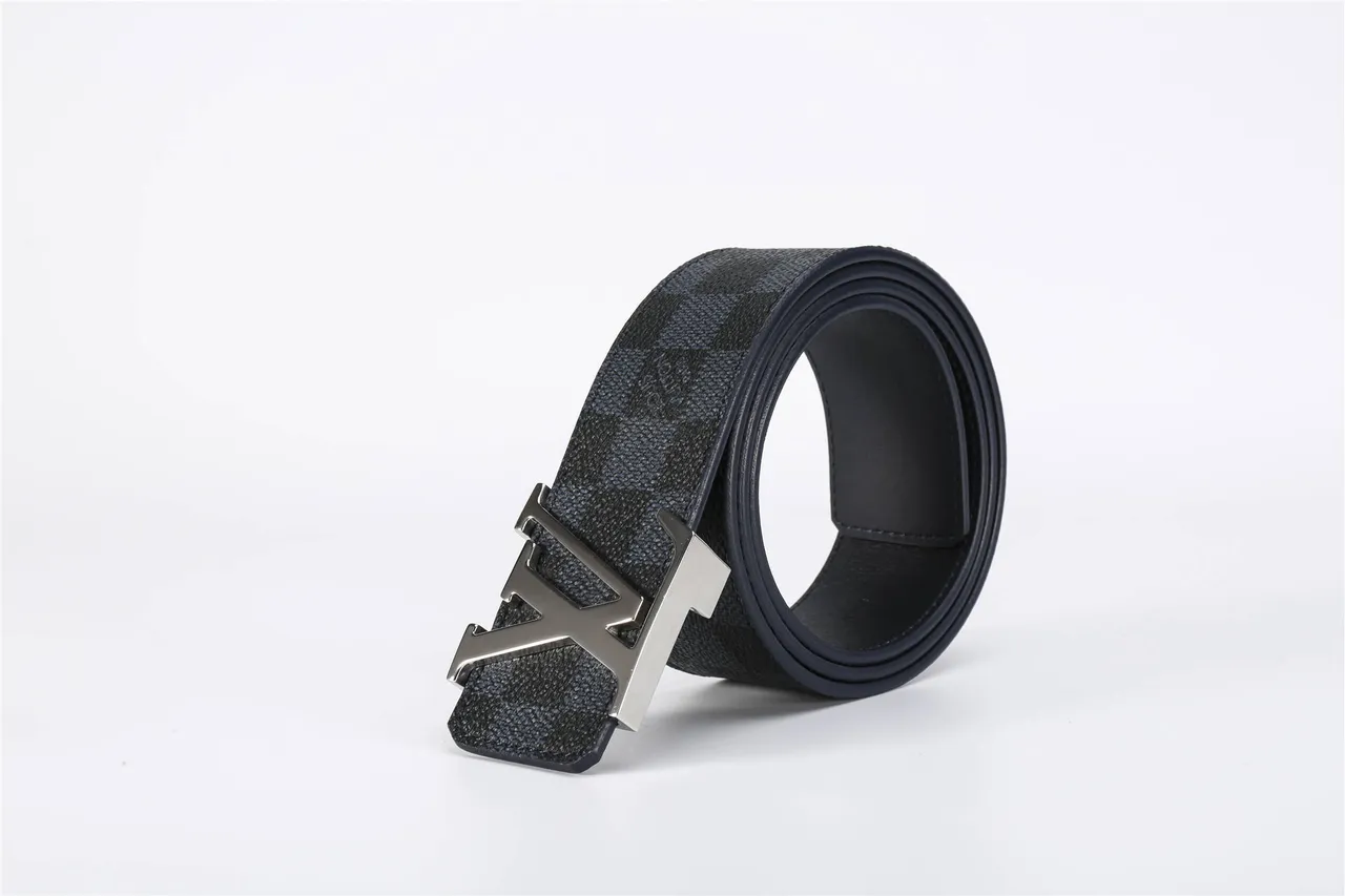Louis Vuitton Black Gray Damier Graphite Check Pattern Polished Silver-Tone LV Monogram Buckle Leather Belt 9