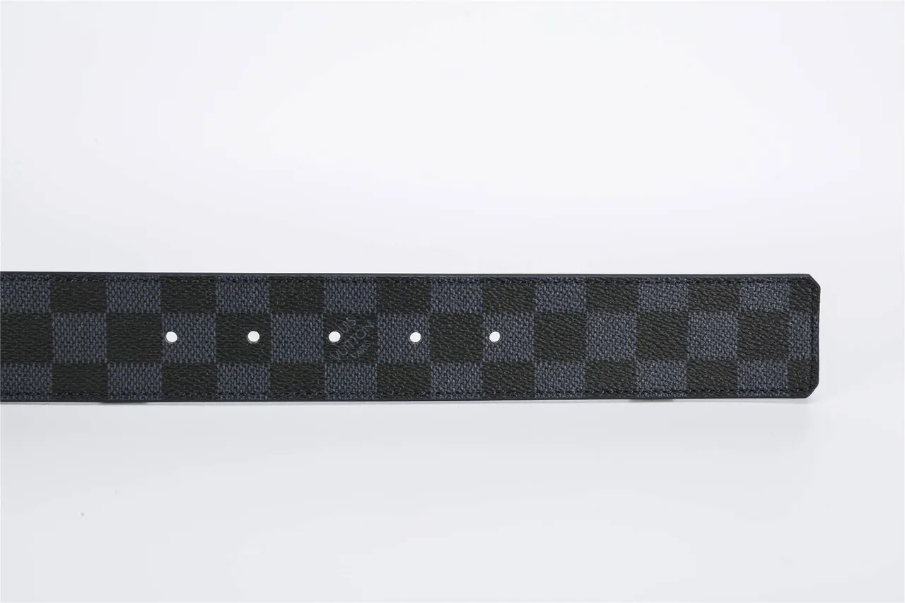 Louis Vuitton Black Gray Damier Graphite Check Pattern Polished Silver-Tone LV Monogram Buckle Leather Belt 10