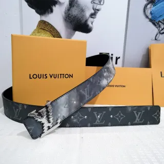 Louis Vuitton Black Gray Monogram-Coated Pixelated Metallic Buckle Leather Belt
