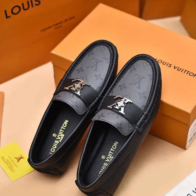 Louis Vuitton Black Gray Monogrammed Leather Metal LV Buckle Strap Loafer 3