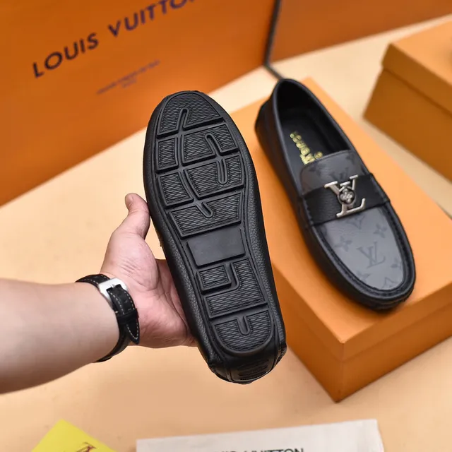 Louis Vuitton Black Gray Monogrammed Leather Metal LV Buckle Strap Loafer 4