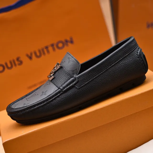 Louis Vuitton Black Gray Monogrammed Leather Metal LV Buckle Strap Loafer 5