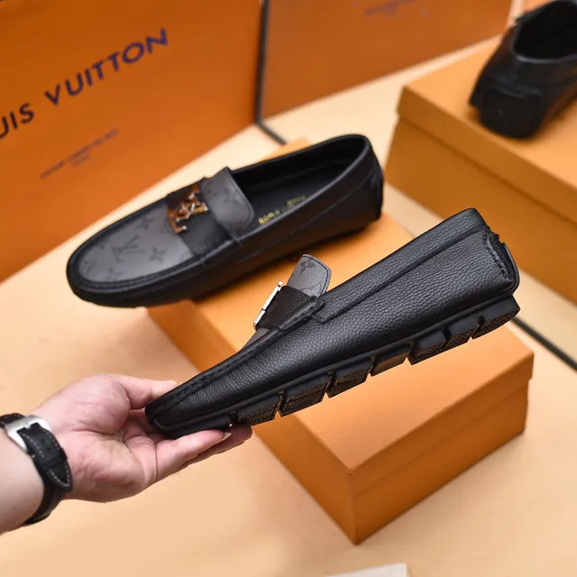 Louis Vuitton Black Gray Monogrammed Leather Metal LV Buckle Strap Loafer 6
