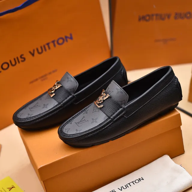 Louis Vuitton Black Gray Monogrammed Leather Metal LV Buckle Strap Loafer 8