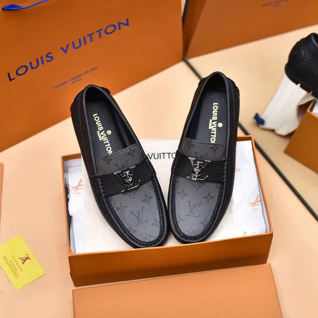 Louis Vuitton Black Gray Monogrammed Leather Metal LV Buckle Strap Loafer 9
