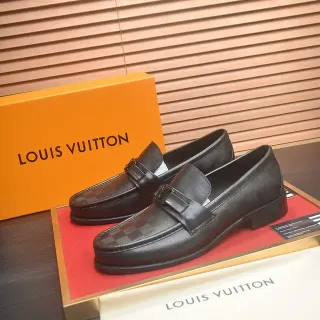 Louis Vuitton Black Leather Buckle Strap Loafers