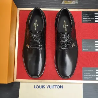 Louis Vuitton Black Polished Leather Cap Toe Oxford Shoes