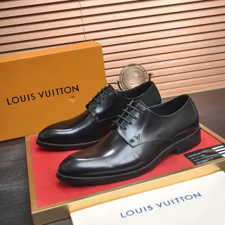 Louis Vuitton Black Polished Leather Cap Toe Oxford Shoes