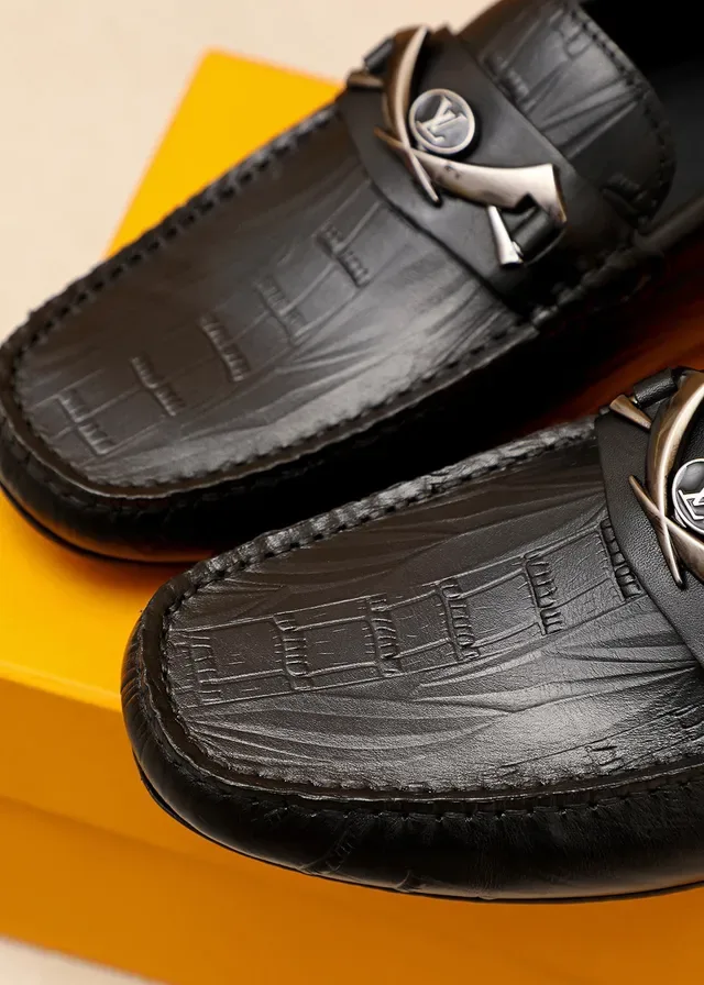 Louis Vuitton Black Silver Croc-Embossed Leather Horsebit Buckle Loafer 5