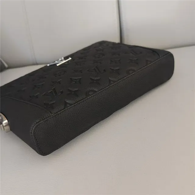 Louis Vuitton Black Silver Embossed Monogram Leather LV Logo Handbag 6