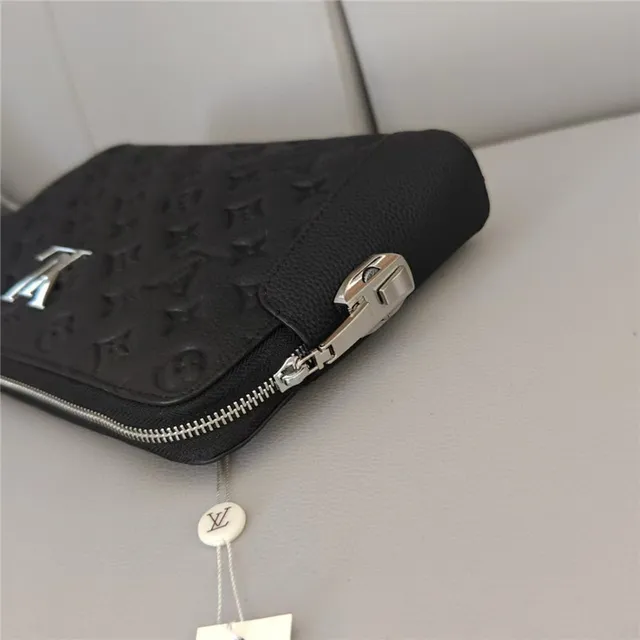Louis Vuitton Black Silver Embossed Monogram Leather LV Logo Handbag 7