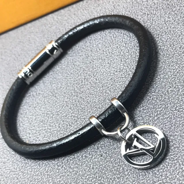 Louis Vuitton Black Silver Leather Cord Magnetic Clasp Bracelet 3