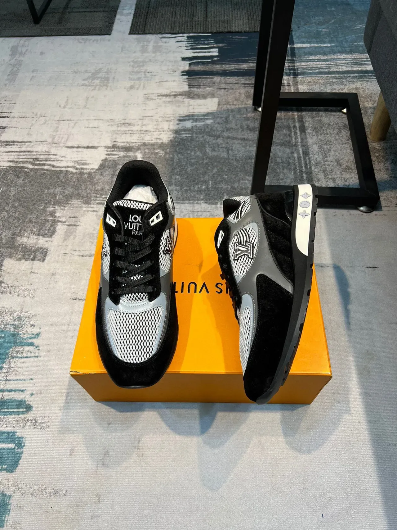Louis Vuitton Black Silver Mesh-and-Suede Upper Monogrammed Side Panel Lifestyle Sneakers 5