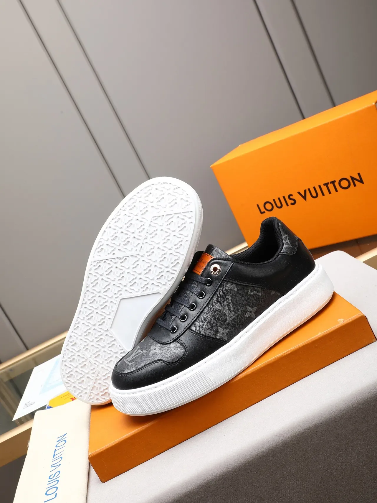 Louis Vuitton Black White Monogram Canvas Leather Overlays Lifestyle Sneakers 4