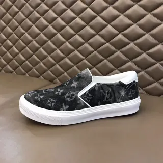 Louis Vuitton Black White Monogram Canvas Slip-On Lifestyle Sneakers