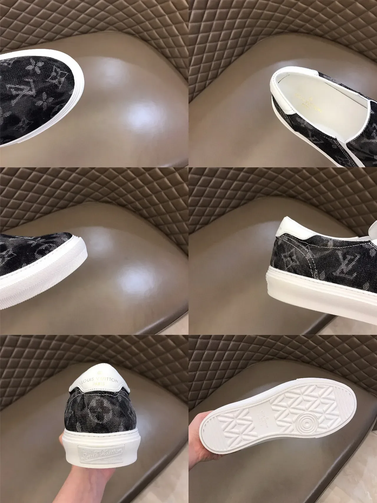 Louis Vuitton noir et blanc monogramme toile slip-on lifestyle chaussures 2