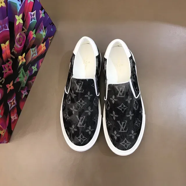 Louis Vuitton noir et blanc monogramme toile slip-on lifestyle chaussures 9
