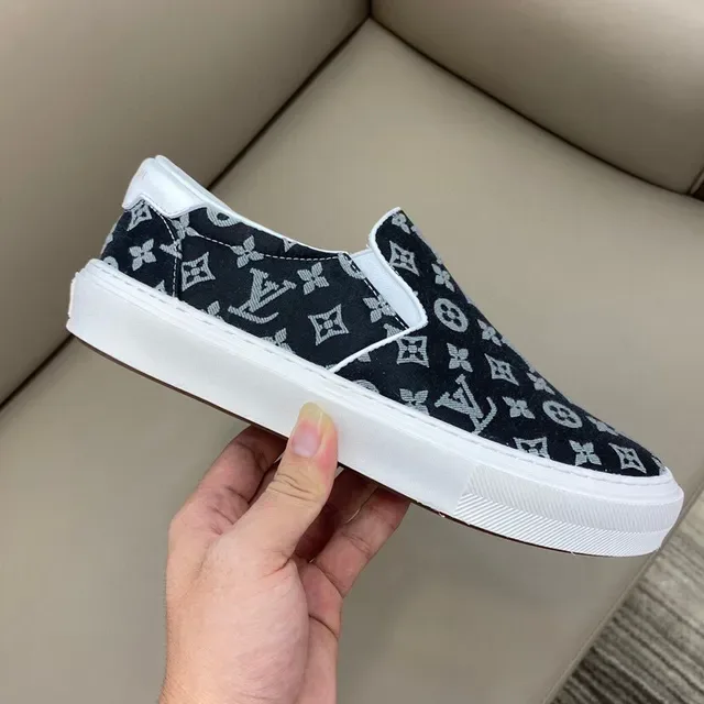 Louis Vuitton Black White Monogram Canvas Slip-On Sneakers 5