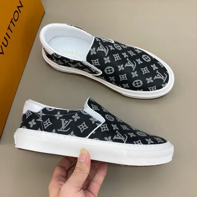 Louis Vuitton Black White Monogram Canvas Slip-On Sneakers 6
