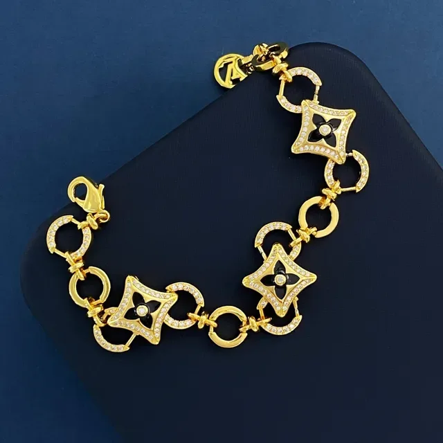 Pulsera Louis Vuitton Blossom Quatrefoil Link Oro y Negro Esmalte Cristal 3