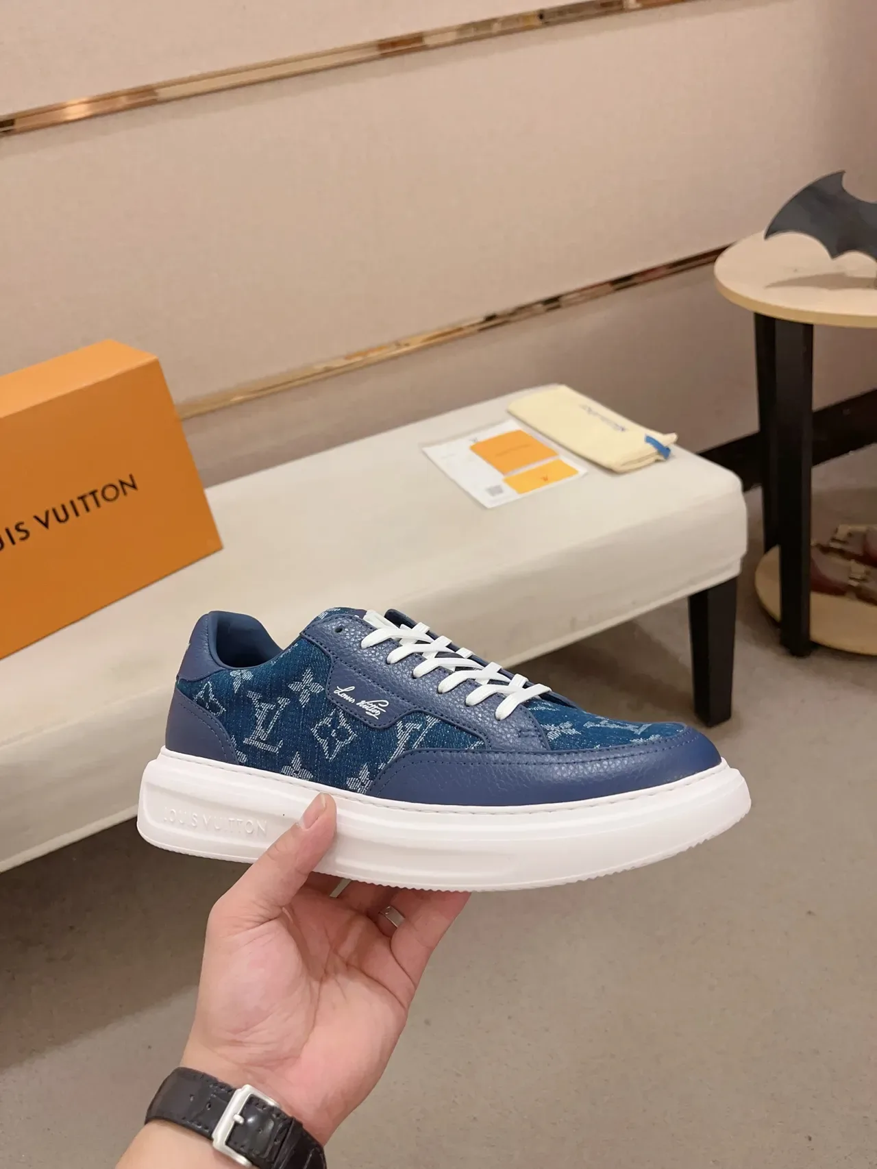 Louis Vuitton Blue White Monogram Jacquard Upper Platform Sole Lifestyle Sneakers 4