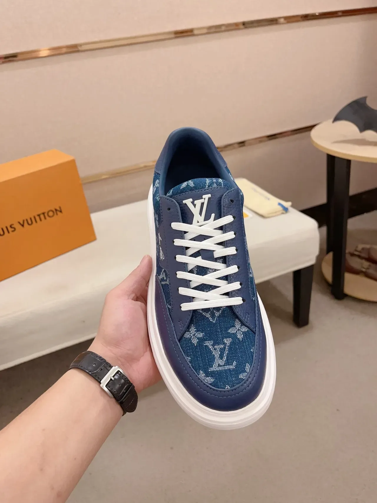 Louis Vuitton Blue White Monogram Jacquard Upper Platform Sole Lifestyle Sneakers 5
