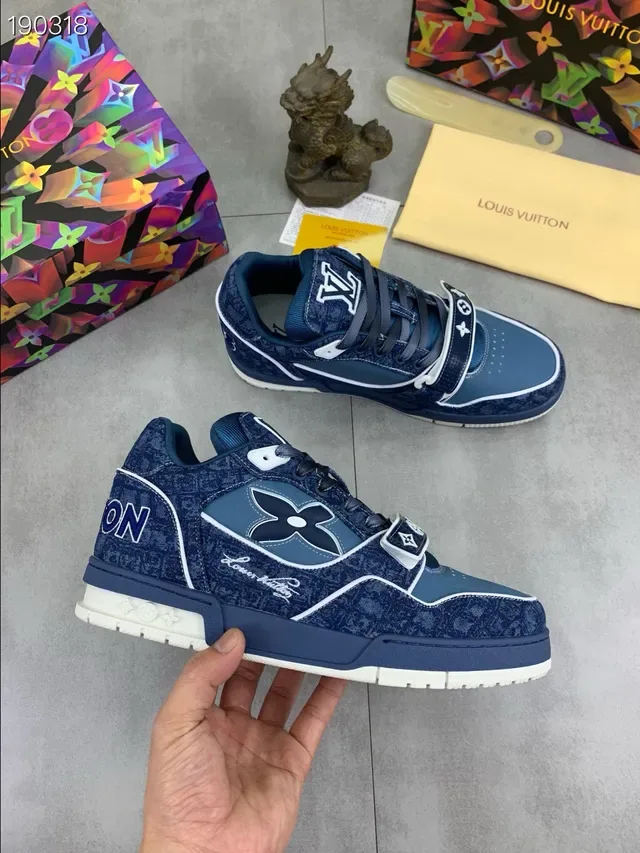 Louis Vuitton Blue White Monogrammed Strap Two-Tone Upper Lifestyle Sneakers 7