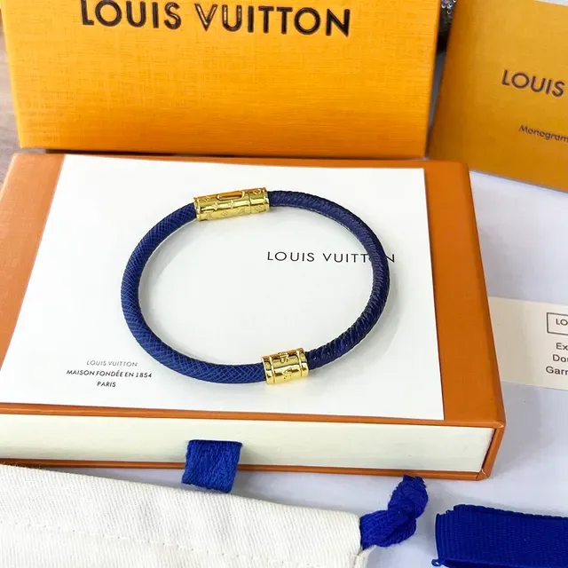 Louis Vuitton Blue Woven Cord Gold-Tone Clasp Bracelet 2