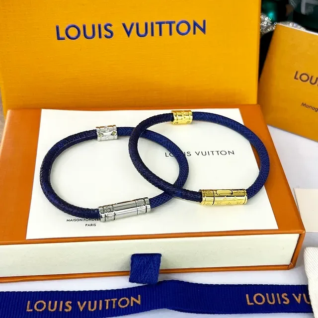 Louis Vuitton Blue Woven Cord Gold-Tone Clasp Bracelet 3