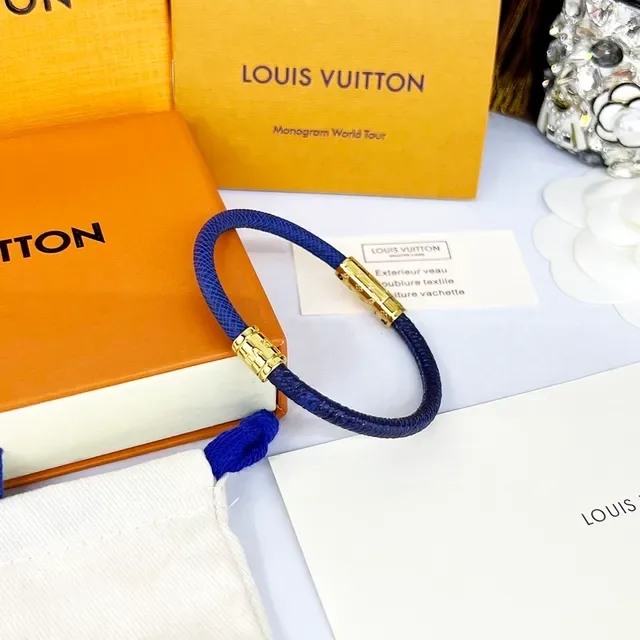 Louis Vuitton Blue Woven Cord Gold-Tone Clasp Bracelet 4