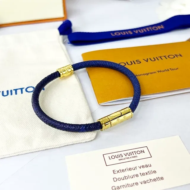 Louis Vuitton Blue Woven Cord Gold-Tone Clasp Bracelet 6