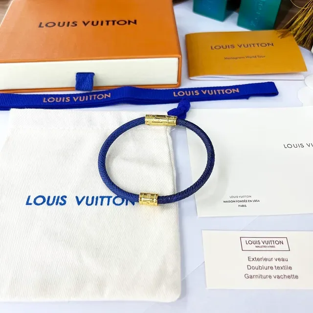 Louis Vuitton Blue Woven Cord Gold-Tone Clasp Bracelet 8
