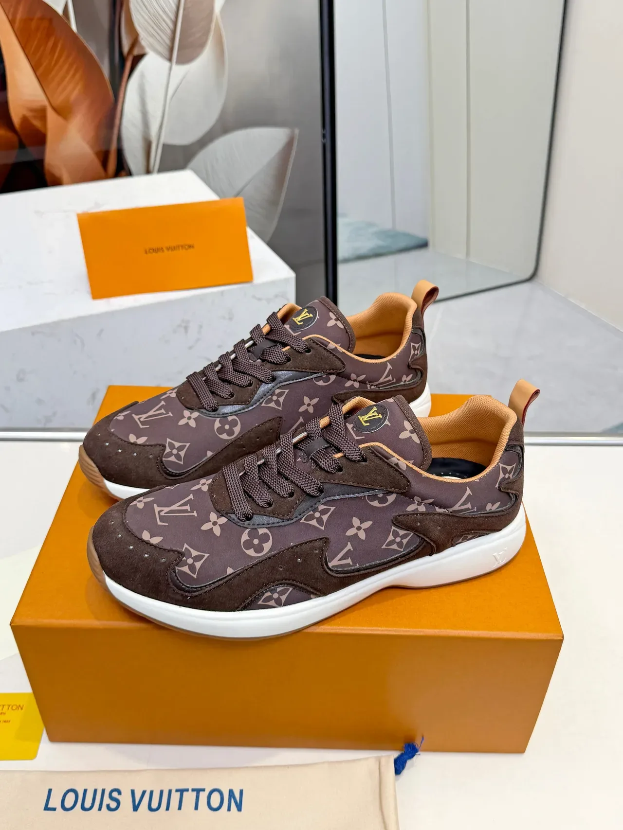 Louis Vuitton Brown Beige Monogram Canvas Suede Overlays Lifestyle Sneakers 4
