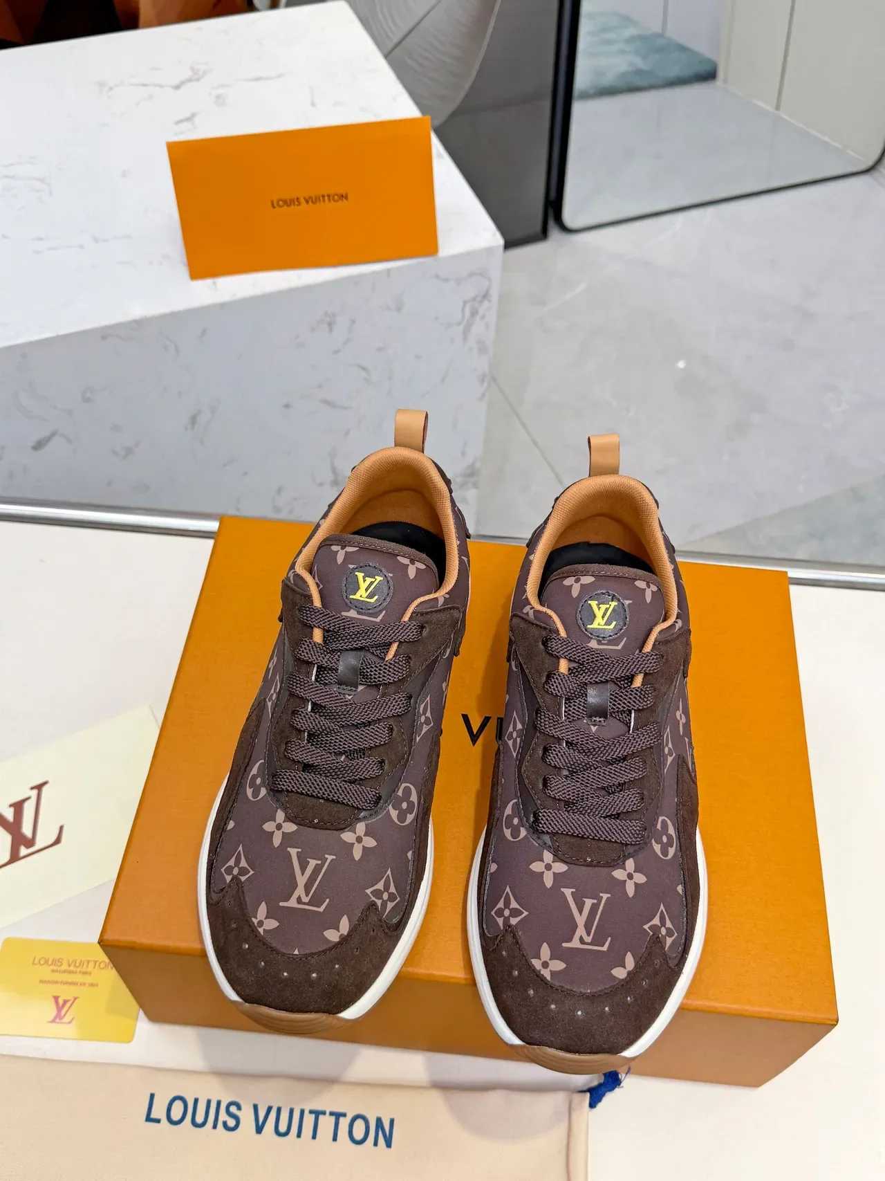 Louis Vuitton Brown Beige Monogram Canvas Suede Overlays Lifestyle Sneakers 5