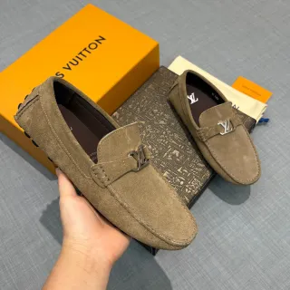 路易威登棕米色麂皮鞋面 LV Monogram 扣带乐福鞋