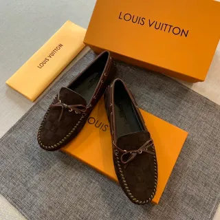 Louis Vuitton Marrom Bege Tecido Monograma Lona Contraste Costura Mocassim