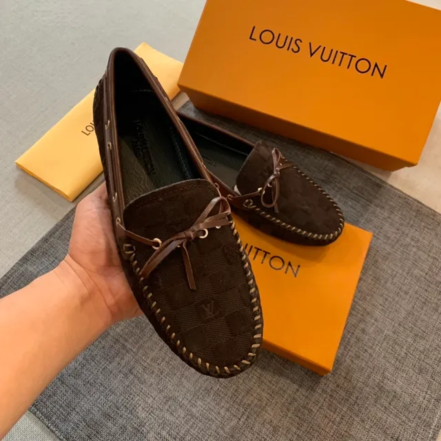 Louis Vuitton Brown Beige Woven Monogram Canvas Contrast Whipstitching Loafer 3