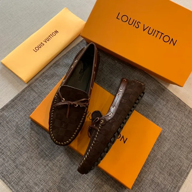 Louis Vuitton Brown Beige Woven Monogram Canvas Contrast Whipstitching Loafer 4