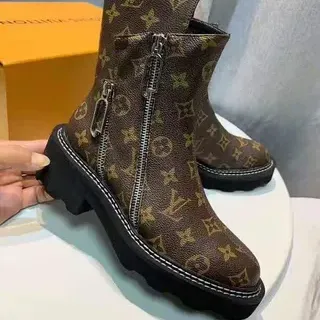 Louis Vuitton Brown Black Monogram Canvas Dual-Zipper Ankle Boots