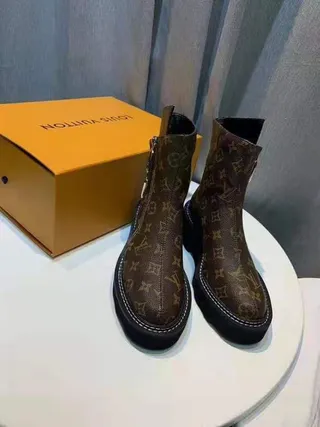 Louis Vuitton Brown Black Monogram Canvas Dual-Zipper Ankle Boots 2