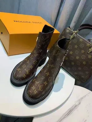 Louis Vuitton Brown Black Monogram Canvas Dual-Zipper Ankle Boots 6