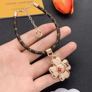 Louis Vuitton Marrón Dorado Trenzado Monogram Cuero Cordón Metal Hardware Pulsera