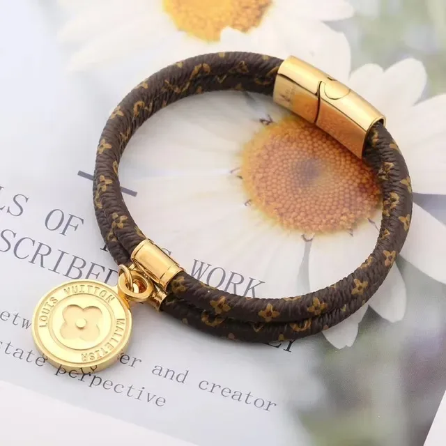 Louis Vuitton Brown Gold Double-Wrap Cord Monogram-Coated Leather Bracelet 2