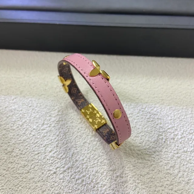 Louis Vuitton Brown Gold Narrow Leather Floral Studs Bracelet 2