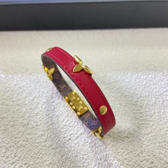 Louis Vuitton Brown Gold Narrow Leather Floral Studs Bracelet 6