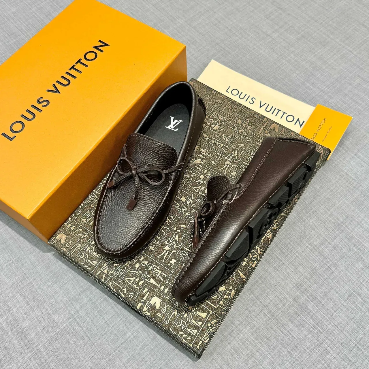 Louis Vuitton Brown Pebbled Leather Bow Loafers 2