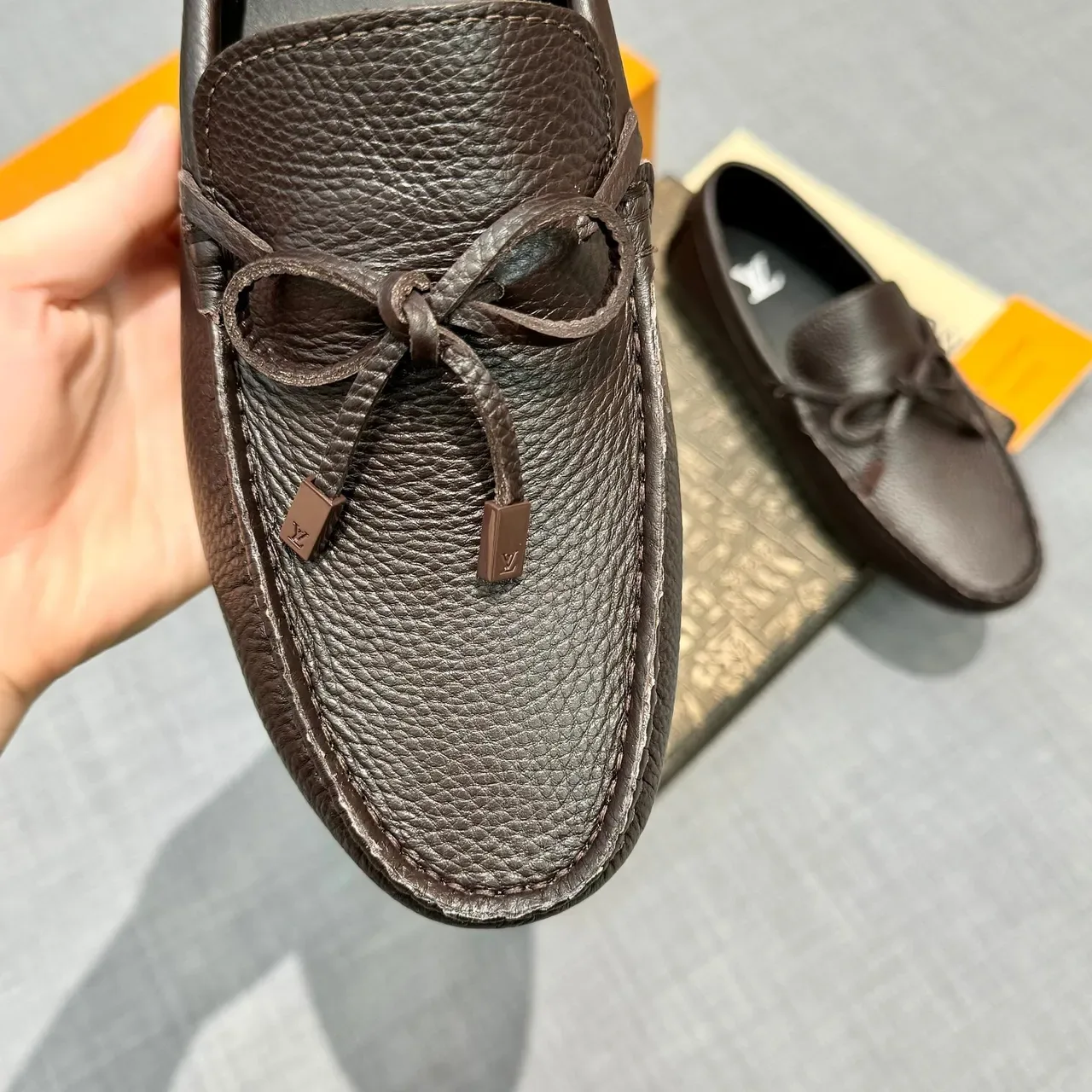 Louis Vuitton Brown Pebbled Leather Bow Loafers 3