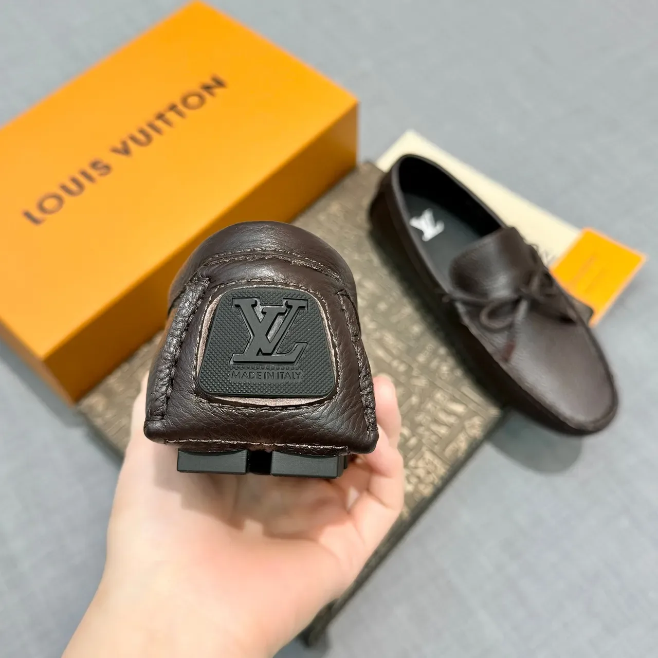 Louis Vuitton Brown Pebbled Leather Bow Loafers 4