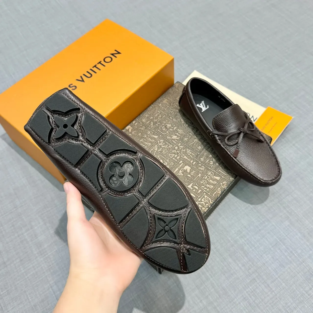 Louis Vuitton Brown Pebbled Leather Bow Loafers 5