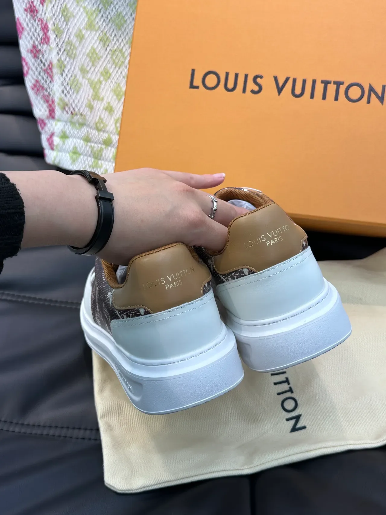 Louis Vuitton Brown White Monogram Canvas Upper Leather Overlays Lifestyle Sneakers 3